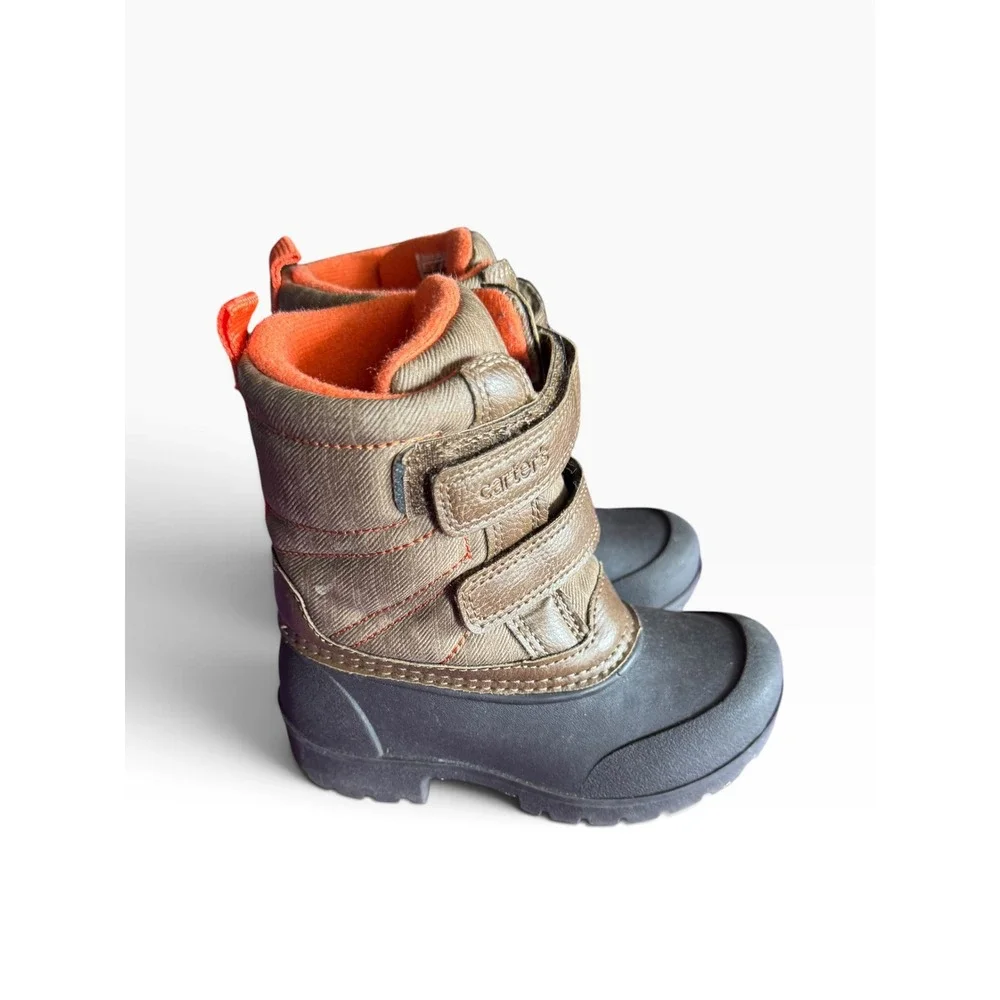 Carters Winter Boots Toddler 8M Brown Orange Fleece Lined Waterproof Snow Deltha